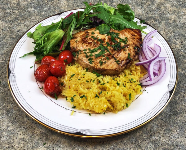 Pan Seared Swordfish with Saffron Rice